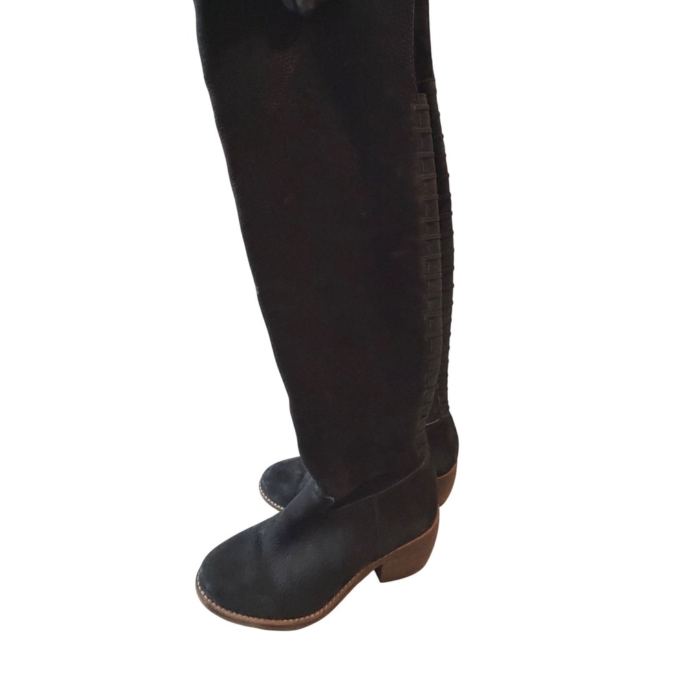 Lucky Brand Khlona Black Leather Over The Knee Boots Stacked Heel Womens 7M - Picture 9 of 10
